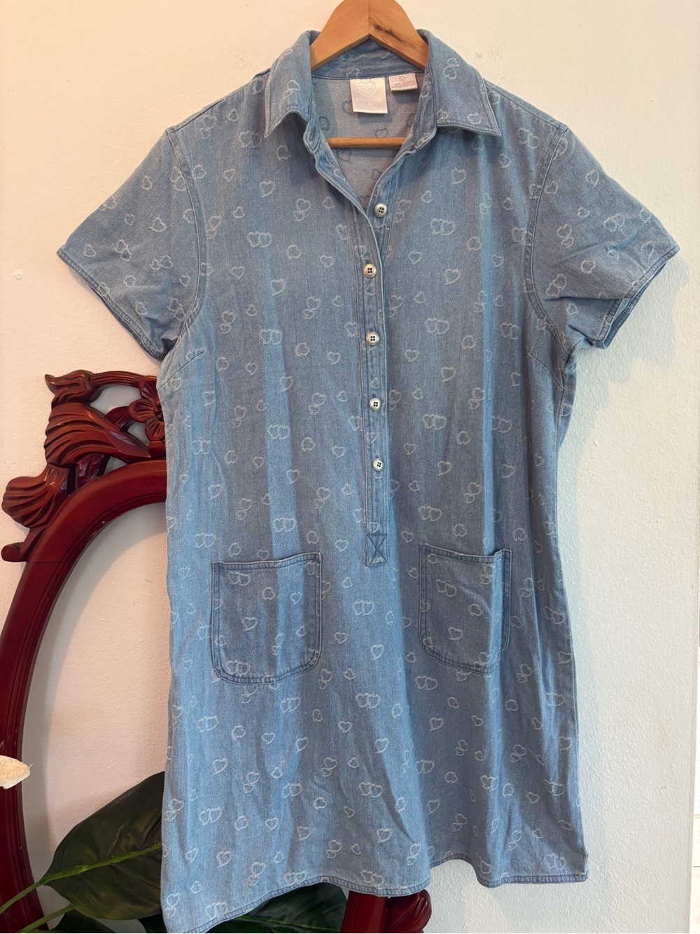 Vintage Christopher & Banks Light Blue Denim Casual Midi Dress with Heart Motif